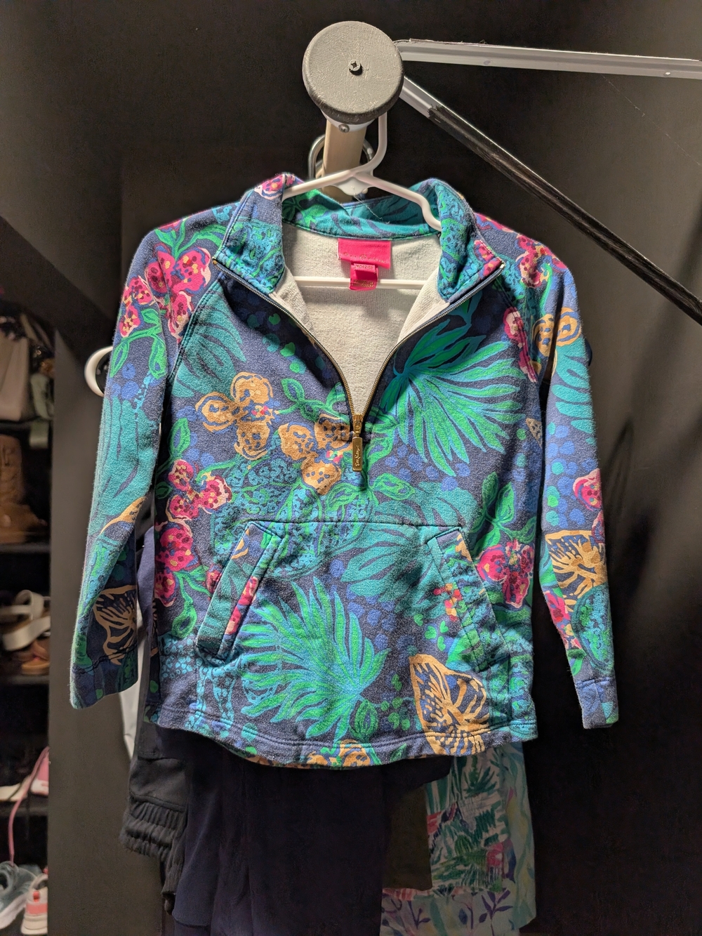 Lilly Pulitzer GIRL Floral Half-Zip Pullover Sweatshirt - Teal Multi size Xs 2-3